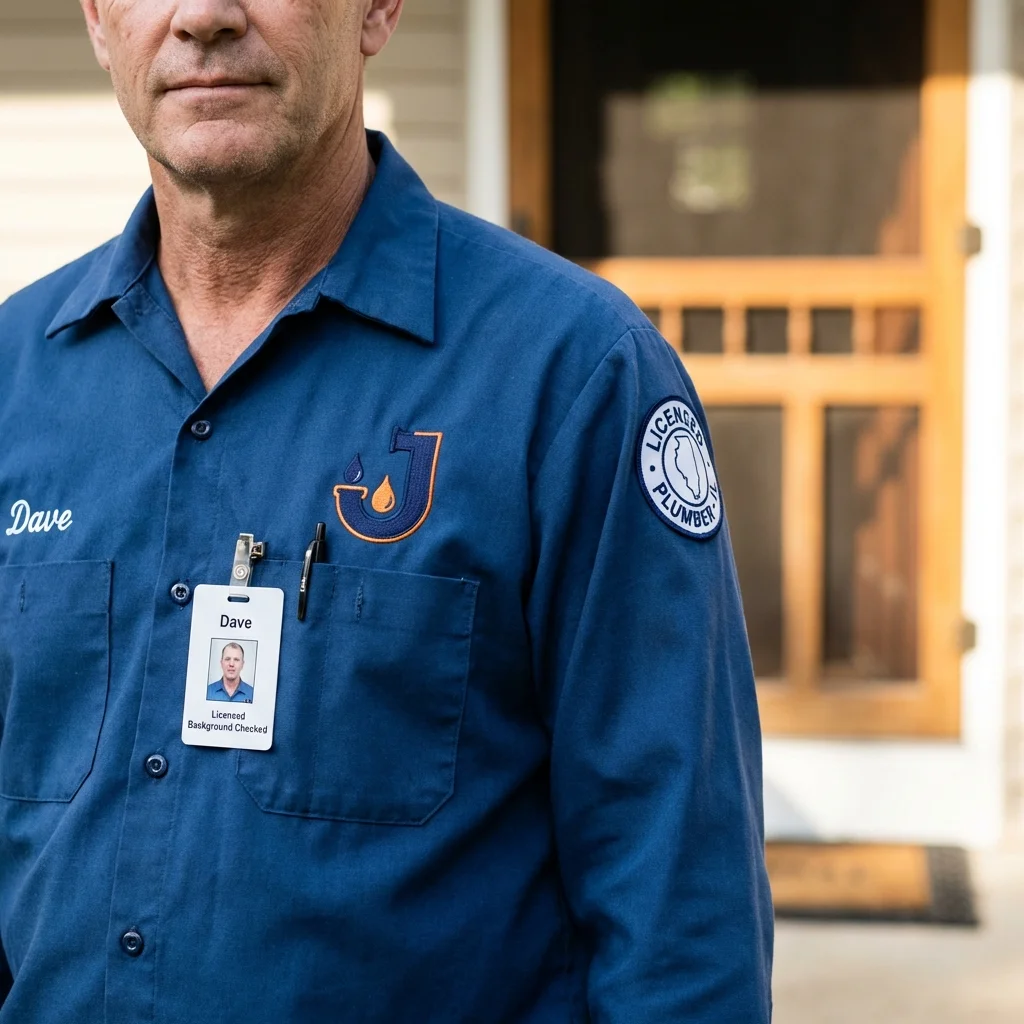 Licensed plumber showing ID badge in Saint Cloud, FL